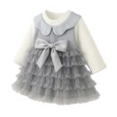 Baby Girl Long Sleeve Princess Dress – Soft Cotton Round Neck Flower Dress for Toddler Girls, Birthday, Party & Casual Wear - Grey AD 3
