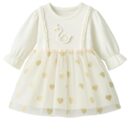 Baby Girl Long Sleeve Princess Dress – Soft Cotton Round Neck Flower Dress for Toddler Girls, Birthday, Party & Casual Wear - white AD4