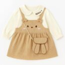 Baby Girl Long Sleeve Princess Dress – Soft Cotton Round Neck Flower Dress for Toddler Girls, Birthday, Party & Casual Wear - Brown Ad41