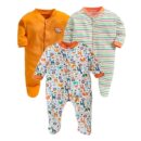 100% Cotton Rompers Sleepsuits Jumpsuit Night Suits for Infants Newborn Baby Boys - Orange