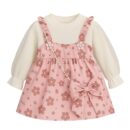Baby Girl Long Sleeve Princess Dress – Soft Cotton Round Neck Flower Dress for Toddler Girls, Birthday, Party & Casual Wear - pink AD47