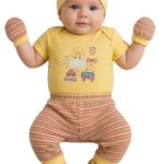 EIO New Born Baby Multi-Color Cotton Sleep Suit Romper Body Jumpsuti Body Suit for Boys - dark yellow