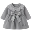 Baby Girl Long Sleeve Princess Dress – Soft Cotton Round Neck Flower Dress for Toddler Girls, Birthday, Party & Casual Wear - grey AD2