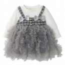 Baby Girl Long Sleeve Princess Dress – Soft Cotton Round Neck Flower Dress for Toddler Girls, Birthday, Party & Casual Wear - Grey AD53