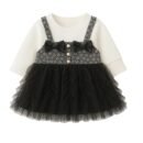 Baby Girl Long Sleeve Princess Dress – Soft Cotton Round Neck Flower Dress for Toddler Girls, Birthday, Party & Casual Wear - black Ad53