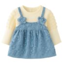 Baby Girl Long Sleeve Princess Dress – Soft Cotton Round Neck Flower Dress for Toddler Girls, Birthday, Party & Casual Wear - Blue AD1