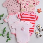 New Born Baby Multi-Color Cotton Sleep Suit Romper Body Jumpsuti Body Suit for Boys and Girls Combo Set of 5 - Pink