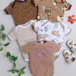 New Born Baby Multi-Color Cotton Sleep Suit Romper Body Jumpsuti Body Suit for Boys and Girls Combo Set of 5 - brown