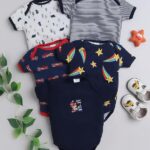 New Born Baby Multi-Color Cotton Sleep Suit Romper Body Jumpsuti Body Suit for Boys and Girls Combo Set of 5 - Black
