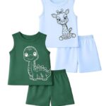 EIO Sleeveless T Shirt & Shorts Set  for Baby Boys Printed  Clothing Set for Kids Comob - Blue Green