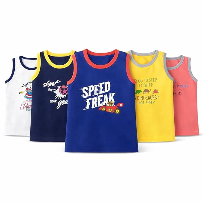 EIO Sleeveless T Shirt Set for Baby Boys Printed Clothing Set for Kids Combo of 5 - Image 2