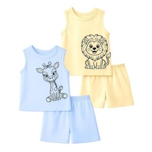 EIO Sleeveless T Shirt & Shorts Set  for Baby Boys Printed  Clothing Set for Kids Comob